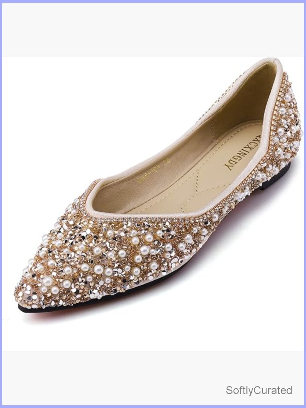 Rhinestone Pointed Toe Flats with Memory Foam, Wedding Dance Dress Shoes